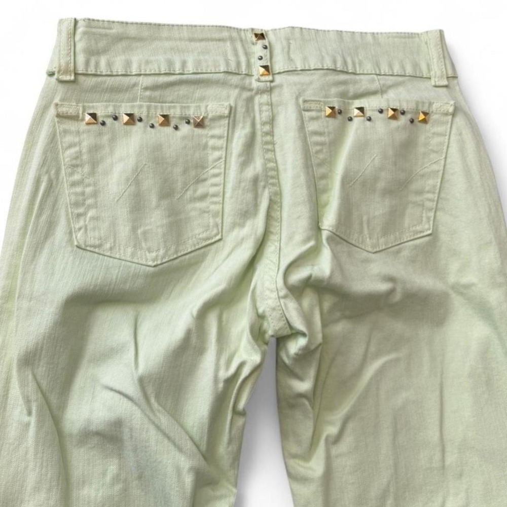 Y2K Neon Geeen Low Rise Studded Ripped Flare Jeans - Picture 3 of 8